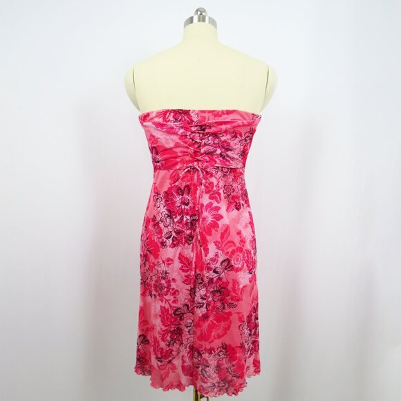 Zinc Strapless Pink Floral Print Dress Tulle Corset Back Flutter Hem M - Picture 2 of 14